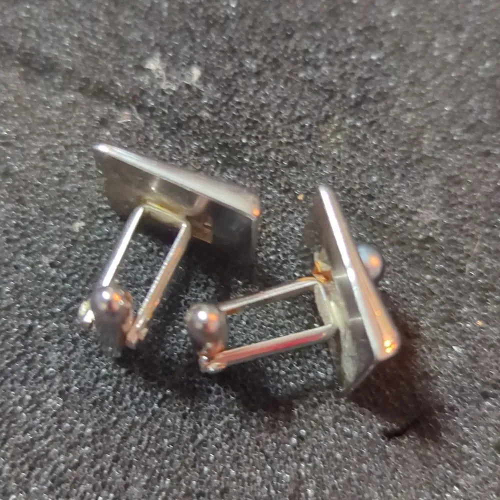 2 pr Vintage Swank faux‎ pearl square Shaped Silver Tone Cuff Links